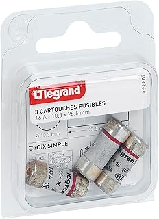 LEGRAND | 3 Cartouches Fusibles Avec Témoin, Fusible Cylindrique 16A, Lot De 3 Cartouches Normalisées, Pour Porte-Fusibles 10,3x25,8mm