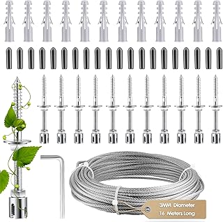 Support pour plantes grimpantes, corde en acier inoxydable 16 m, kit avec câble 3 mm et 12 tendeurs pour jardin, mur, béton, clôture