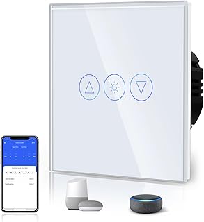 BSEED Interrupteur Tactile Dimmer, Interupteur Intelligent WiFi Variateur avec lumières LED, Nécessite Un Fil Neutre, Interrupteur Mural en Verre, 1 Gang 1 Voie, Compatible avec Alexa/Google, Blanc