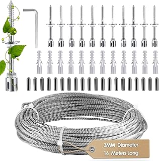 Plante Grimpante Cadre Support Treillis Plantes Grimpantes, 16 Mètres Corde en Acier Inoxydable, Kit De Fixation Treillis Fil Jardin Maison