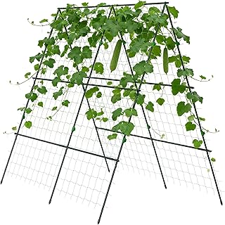 Outsunny Treillis de Jardin Support pour Plantes Grimpantes Forme A en Acier, 3 Niveaux avec hauteu réglable, Tuteur de Concombre, tomates, Vert