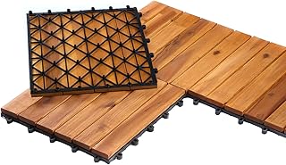 BURI Dalles de balcon en bois 2 m² - 30 x 30 cm - Sol résistant aux intempéries - En bois d