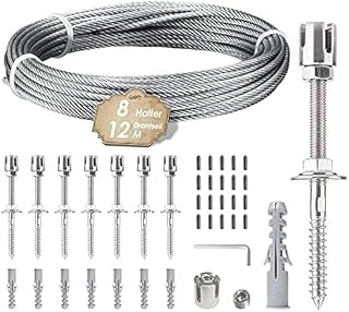 Support Treillis pour Plantes Grimpantes Kit Complet en Acier Inoxydable avec 8 Supports, 12M De Corde pour Rosier Les Jardins Extérieurs