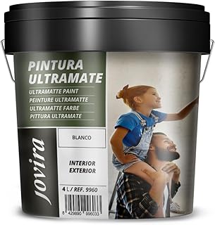 JOVIRA PINTURAS Peinture Ultramate Extérieur/Intérieur Lavable, super couvrant, blanc. (4 Litres, Blanc)