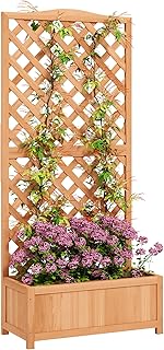 Outsunny Jardinière avec Treillis - bac à Fleurs - dim. 76L x 36l x 170H cm - Fond à Lattes - Bois Sapin pré-huilé