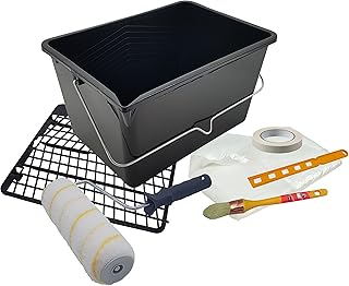 Nespoli Kit rouleau de peinture anti-goutte 22 cm, cuve 12 L avec grille, pinceau pour découper, ruban de peintre, plastique couvrant, mélangeur de peinture, set de bricolage complet