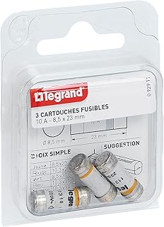 LEGRAND | Cartouches Fusibles Pour Porte-Fusibles, Sans Témoin De Fusion, Lot De 3 Cartouches 8,5x23mm, Protège Contre Courts-Circuits Et Surcharges