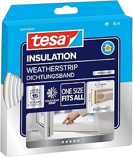 tesa INSULATION Calfeutrer Premium - Joint silicone autocollant pour isoler les fentes sur les fenêtres et les portes - Transparent - 6 m x 9 mm x 7 mm