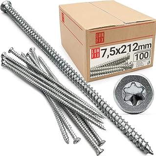 Vis de Cadre de Fenêtre 7.5x212 – 100 Pièces – Chevilles Béton avec Vis Inox Tête Fraisée pour Maçonnerie, Mur, Parpaing, Brique – Cheville Longue Charge Lourde – Lun Fix