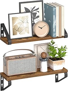 VASAGLE Étagère Murale, Tablette Flottante, Lot de 2, 2 Façons de Montage, 40 cm, pour Salon, Cuisine, Bureau, Salle de Bain, Marron Rustique et Noir Mat LWS042K01