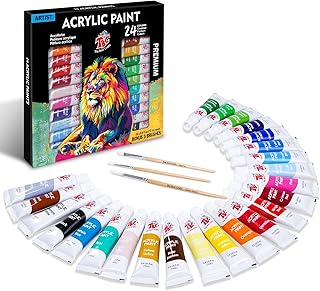 24 couleurs (tube de 12 ml) de peinture acrylique pour artistes pour enfants et adultes