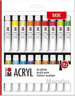 Marabu 1210000000202 – Lot de 18 peintures acryliques opaques mates brillantes à base d