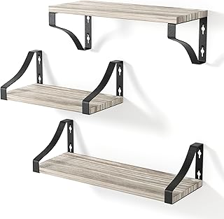 edihome, Etageres Murale, Étagères Murales à 3 Niveaux, Flottantes, en Bois Naturel, Décoration, idéales pour Salon, Chambre à Coucher, Salle de Bain (Bouleau)