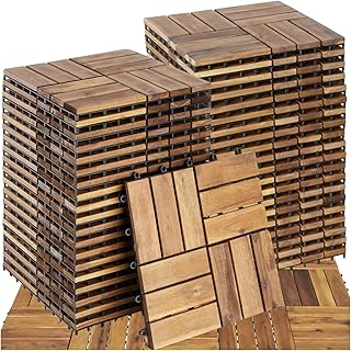 tectake® Lot de 40 Dalles clipsables exterieur Caillebotis exterieur Dalle Bois Résistant aux intempéries pour Revêtement de sol extérieur Terrasse Balcon Veranda Abri de jardin Spa