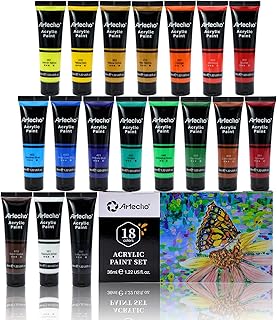 Artecho Peinture Acrylique 18 × 36ml, Peintures pour Débutant et Artiste, pour Papier, Roche, Bois, céramique, Tissu.