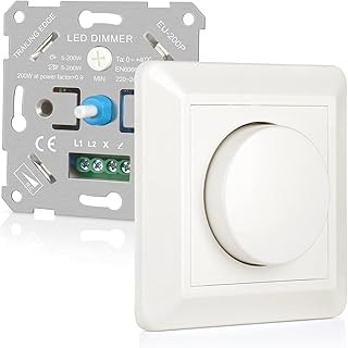 VIPMOON Variateur de Lumiere LED 5-200W, Interrupteur Variateur Dimmable LED 220V-240V, Variateur LED Rotatif pour lampes LED dimmables,incandescentes, halogènes. Silencieux et économe en